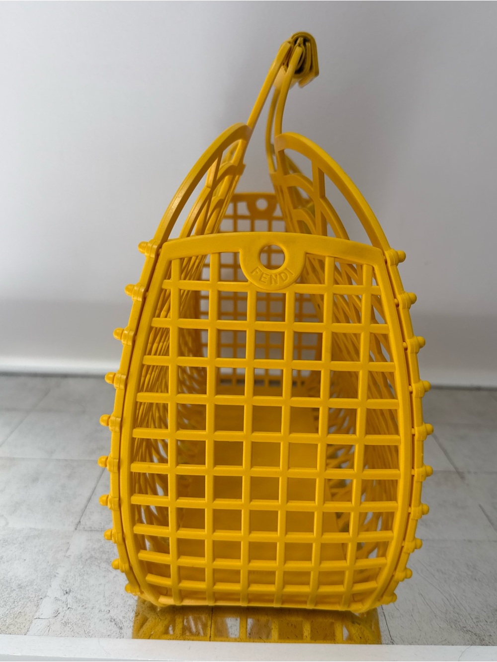 Fendi Bright Yellow Lattice Tote with Logo Medallion - Picture 4 of 7